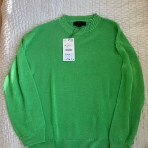 Zara women’s Vibrant Green Crewneck Sweater linen